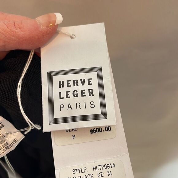 Herve Leger Paris Rayon Long Side Tie Black Pants. Size Medium. NWT. - Picture 9 of 11